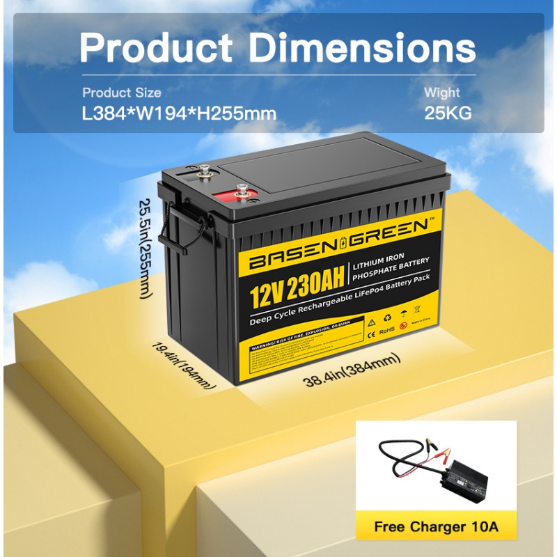 EU STOCK · 12V 230AH with bluetooth Lifepo4 Battery Pack Rechargeable Deep Cycles For Stroage Energy System