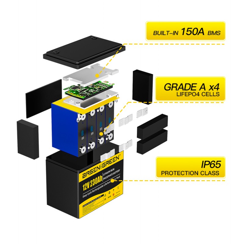 EU STOCK · 12V 230AH with bluetooth Lifepo4 Battery Pack Rechargeable Deep Cycles For Stroage Energy System