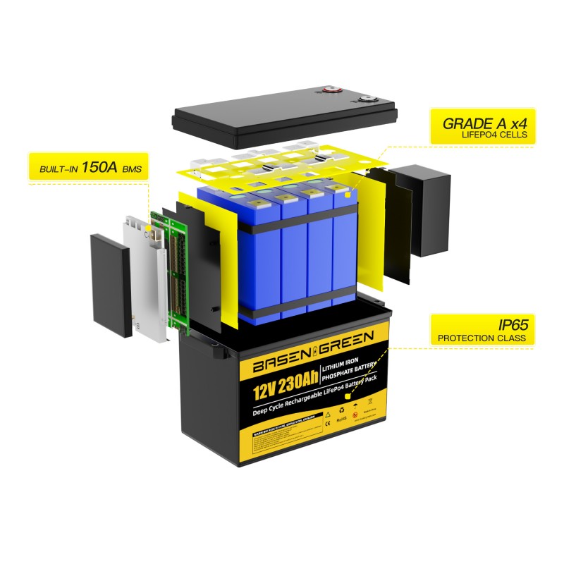 EU STOCK · 12V 230AH with bluetooth Lifepo4 Battery Pack Rechargeable Deep Cycles For Stroage Energy System