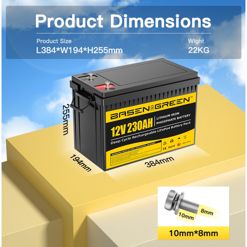 EU STOCK · 12V 230AH with bluetooth Lifepo4 Battery Pack Rechargeable Deep Cycles For Stroage Energy System