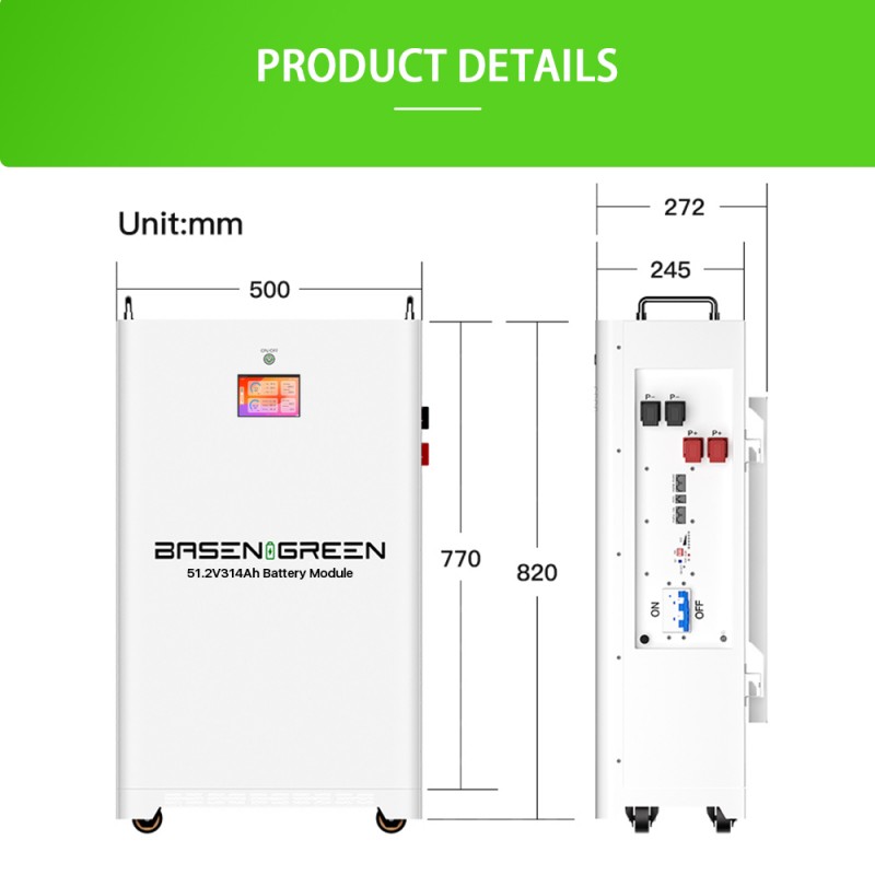 (Pre-Sale) 51.2V 314ah 16KWh Wall&Floor-mounted LiFePO4 Battery Pack for Solar Energy Storage Touch Screen