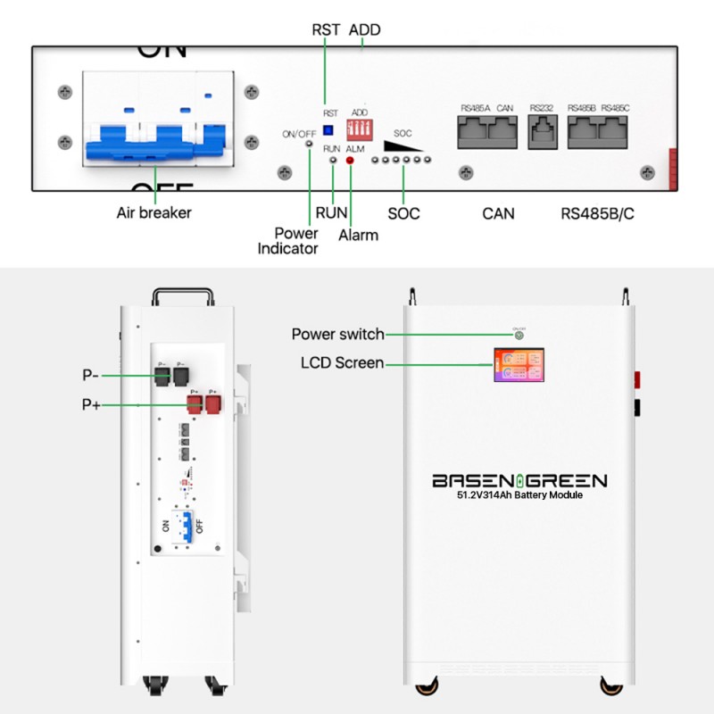 (Pre-Sale) 51.2V 314ah 16KWh Wall&Floor-mounted LiFePO4 Battery Pack for Solar Energy Storage Touch Screen